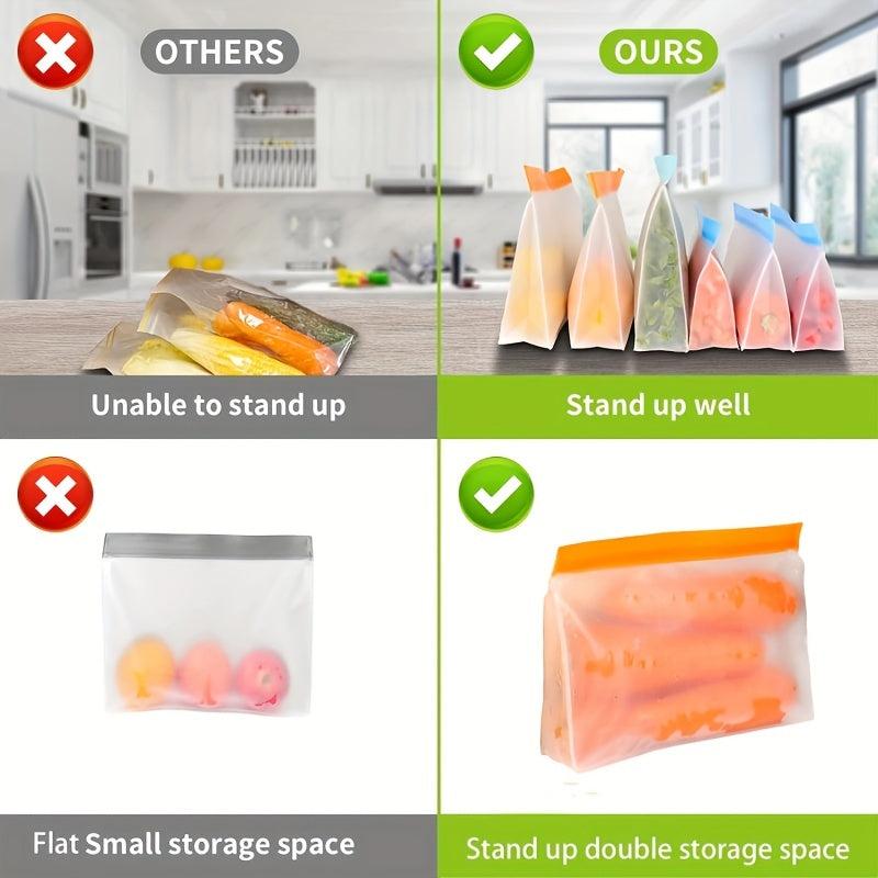 3pcs Reusable Food Storage Bags Silicone Leakproof Freezer Bags