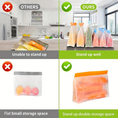 3pcs Reusable Food Storage Bags Silicone Leakproof Freezer Bags
