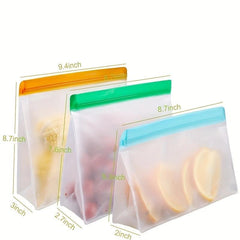 3pcs Reusable Food Storage Bags Silicone Leakproof Freezer Bags