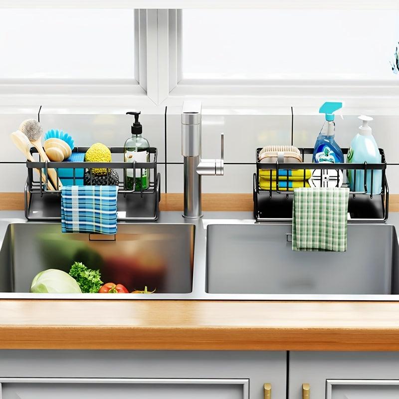 Stainless Steel Telescopic Sink Drain Basket with Soap Sponge Holder