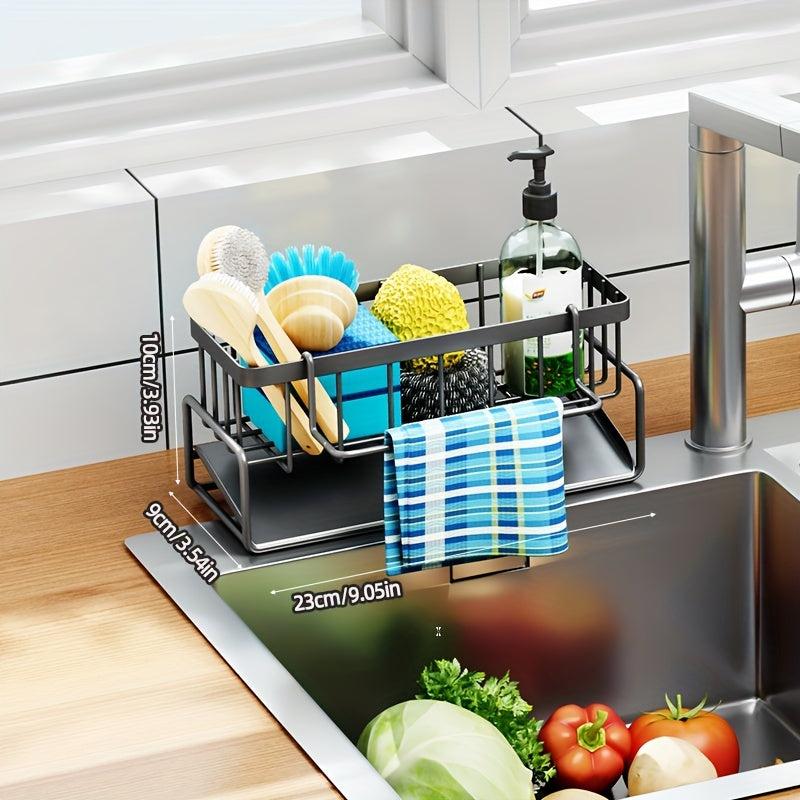 Stainless Steel Telescopic Sink Drain Basket with Soap Sponge Holder