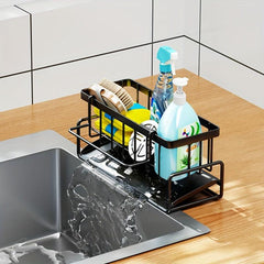 Stainless Steel Telescopic Sink Drain Basket with Soap Sponge Holder