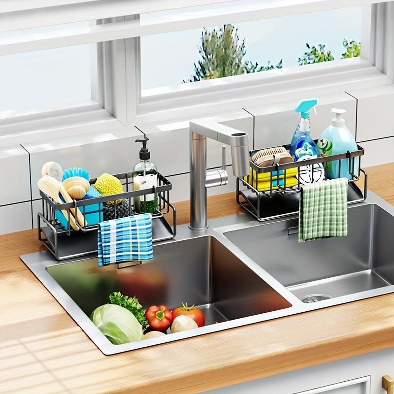 Stainless Steel Telescopic Sink Drain Basket with Soap Sponge Holder