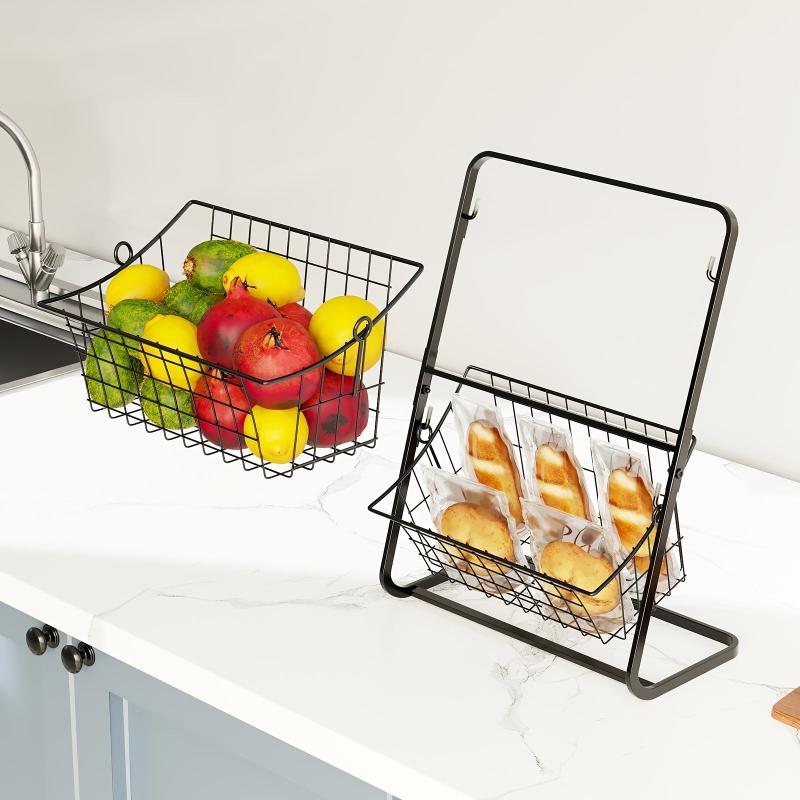 2 Tier Metal Wire Fruit Basket for Countertop Storage