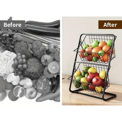 2 Tier Metal Wire Fruit Basket for Countertop Storage