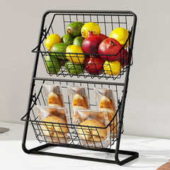 2 Tier Metal Wire Fruit Basket for Countertop Storage
