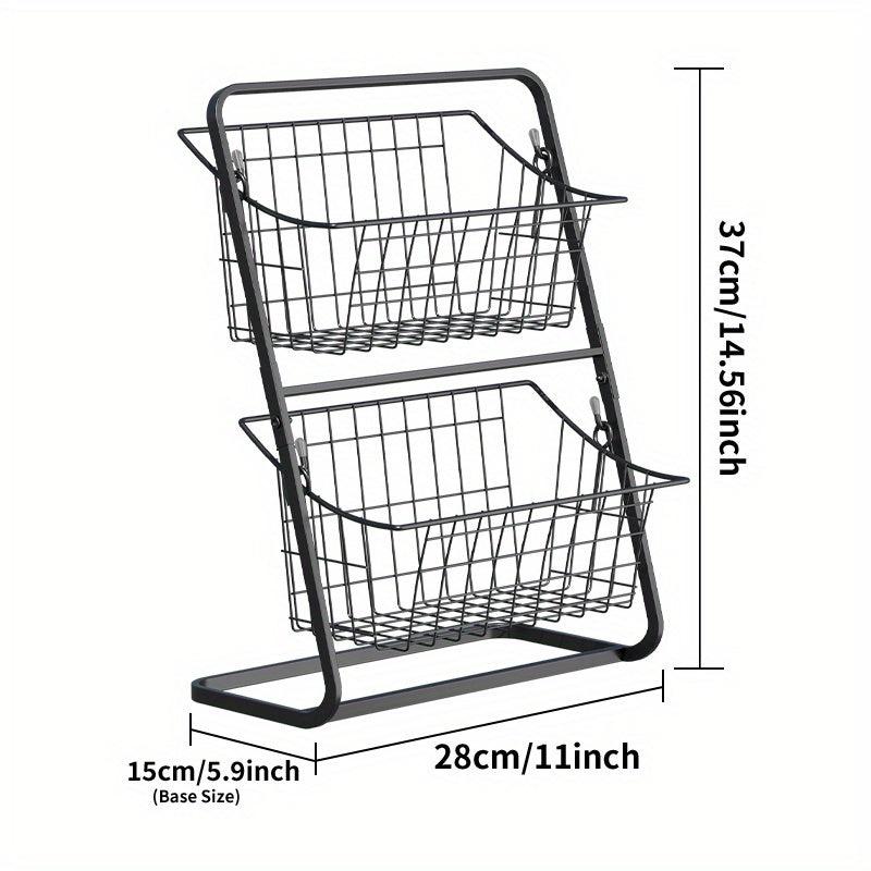2 Tier Metal Wire Fruit Basket for Countertop Storage