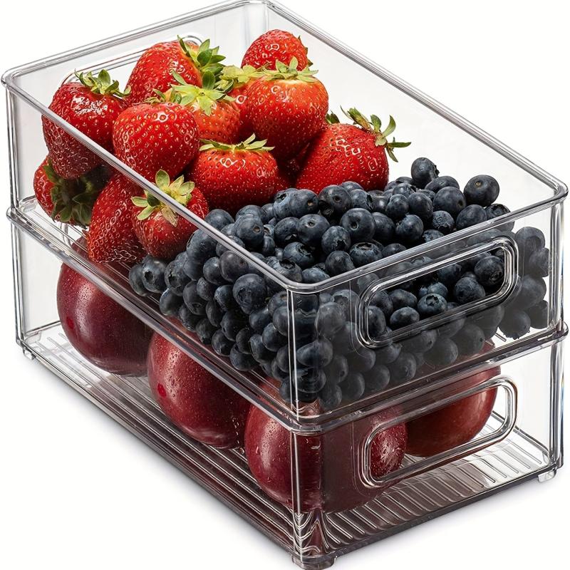 1pc Transparent Refrigerator Storage Box for Fruits Vegetables and Beverages