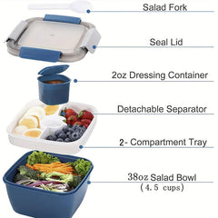 Stackable Lunch Container with 38 oz Salad Bowl, 4 Compartments
