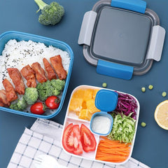Stackable Lunch Container with 38 oz Salad Bowl, 4 Compartments
