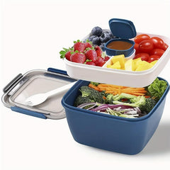 Stackable Lunch Container with 38 oz Salad Bowl, 4 Compartments