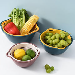 6pcs Double Layered Drain Basket Set for Kitchen Fruits Vegetable Washing
