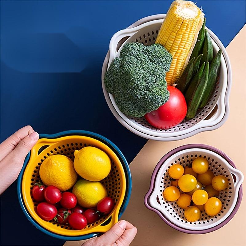 6pcs Double Layered Drain Basket Set for Kitchen Fruits Vegetable Washing