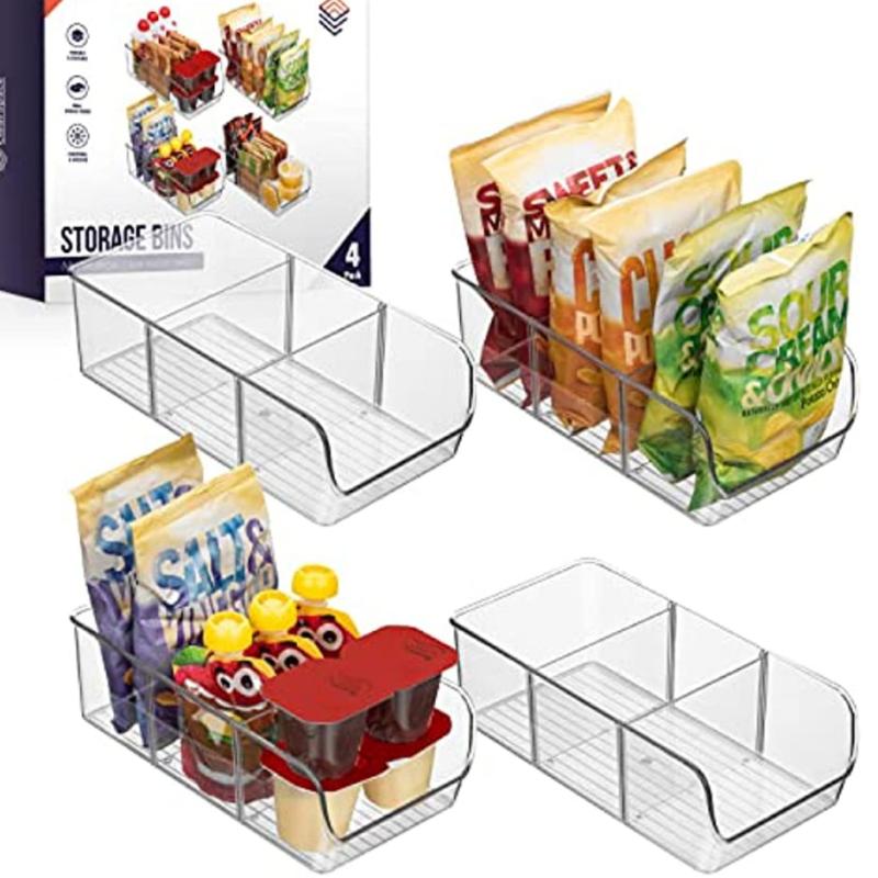 2pcs Kitchen Pantry Storage Bins with Dividers for Fridge Cabinet Accessories