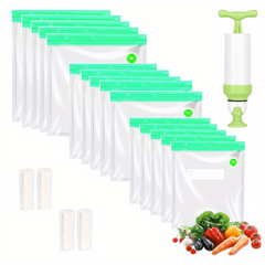20pcs Reusable Vacuum Food Bags with Hand Pump and Sealing Clips