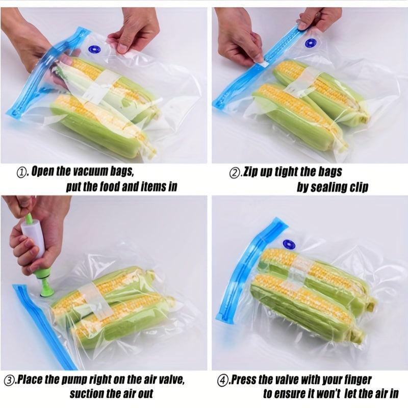20pcs Reusable Vacuum Food Bags with Hand Pump and Sealing Clips