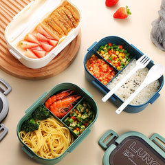 Double Layer Bento Box w/ Spoon & Fork Leakproof High Capacity Food Container