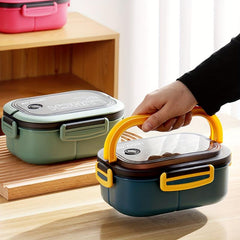 Double Layer Bento Box w/ Spoon & Fork Leakproof High Capacity Food Container