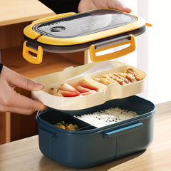 Double Layer Bento Box w/ Spoon & Fork Leakproof High Capacity Food Container