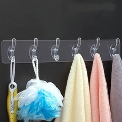 6 Linked Hooks Adhesive Row Hooks Transparent Oilproof Waterproof