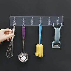 6 Linked Hooks Adhesive Row Hooks Transparent Oilproof Waterproof