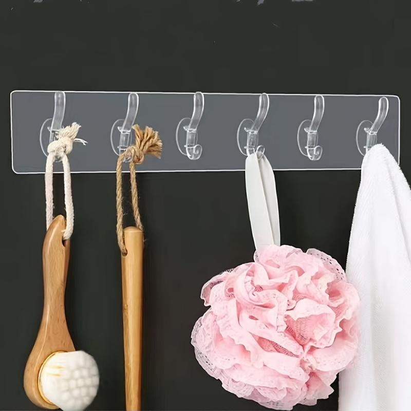 6 Linked Hooks Adhesive Row Hooks Transparent Oilproof Waterproof