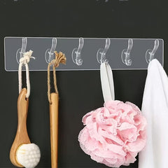 6 Linked Hooks Adhesive Row Hooks Transparent Oilproof Waterproof