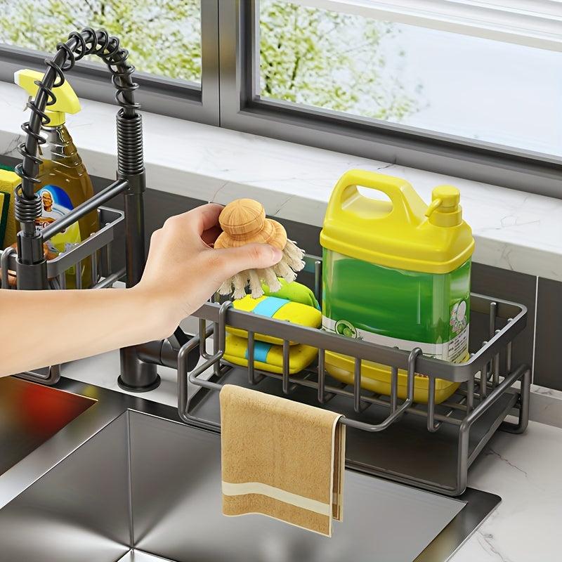 Stainless Steel Faucet Rack with Sponge Holder and Drain Basket