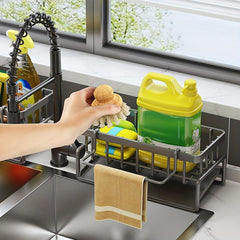 Stainless Steel Faucet Rack with Sponge Holder and Drain Basket