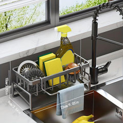 Stainless Steel Faucet Rack with Sponge Holder and Drain Basket