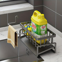Stainless Steel Faucet Rack with Sponge Holder and Drain Basket