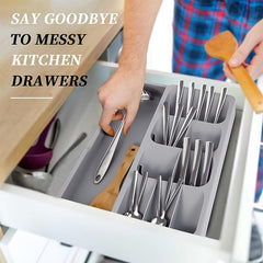 Expandable Silverware Organizer Tray for Drawer - Holds Flatware