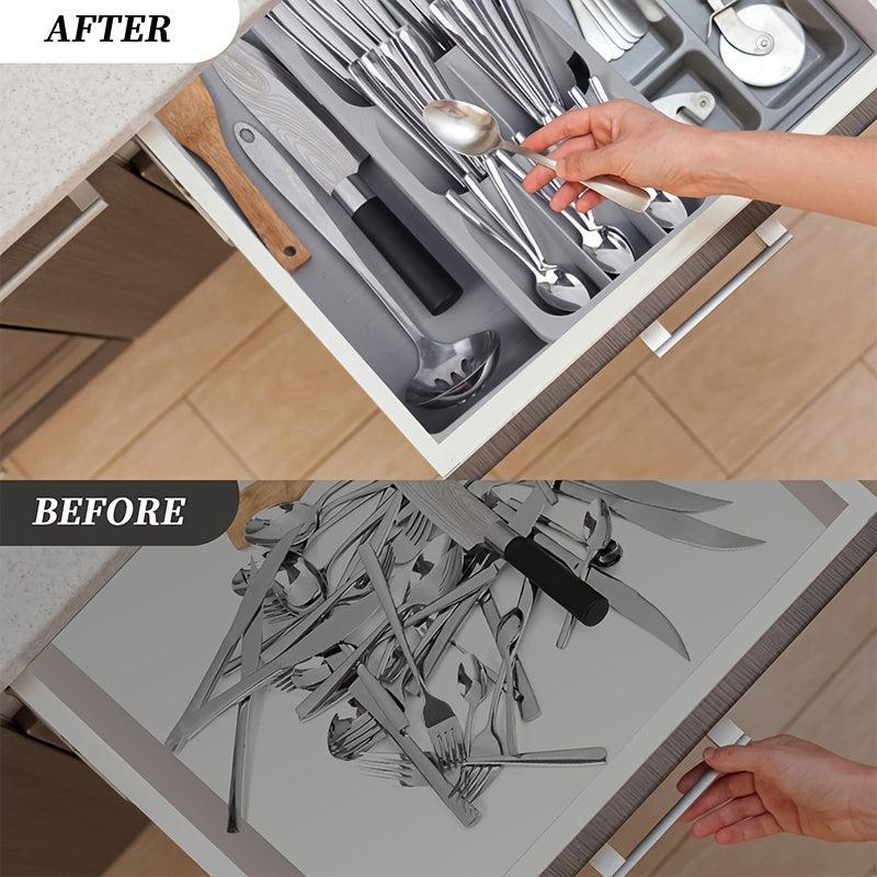 Expandable Silverware Organizer Tray for Drawer - Holds Flatware