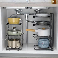 Adjustable Pot Lid Holders and Pan Rack for Kitchen Organization