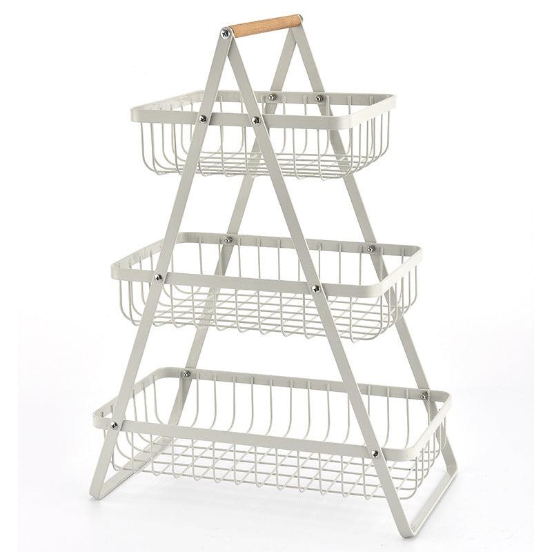 3 Tier Countertop Fruit Basket with Wood Handle Kitchen Storage