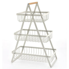 3 Tier Countertop Fruit Basket with Wood Handle Kitchen Storage