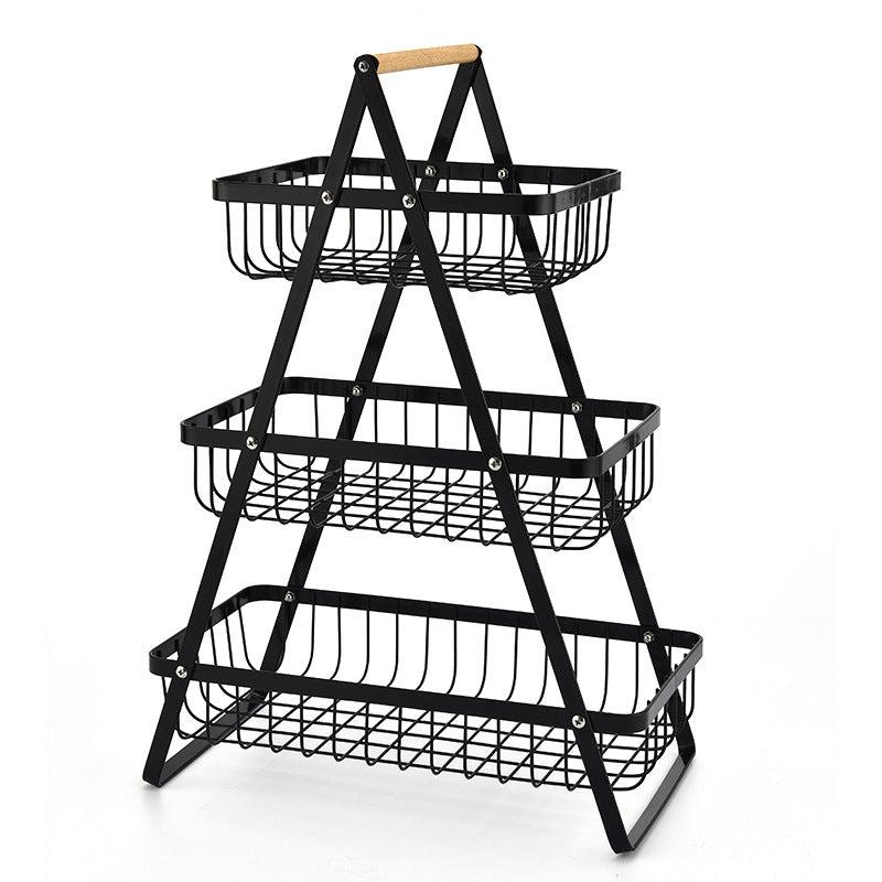 3 Tier Countertop Fruit Basket with Wood Handle Kitchen Storage