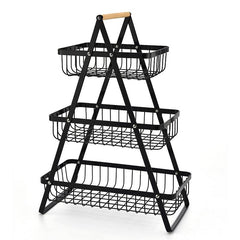 3 Tier Countertop Fruit Basket with Wood Handle Kitchen Storage