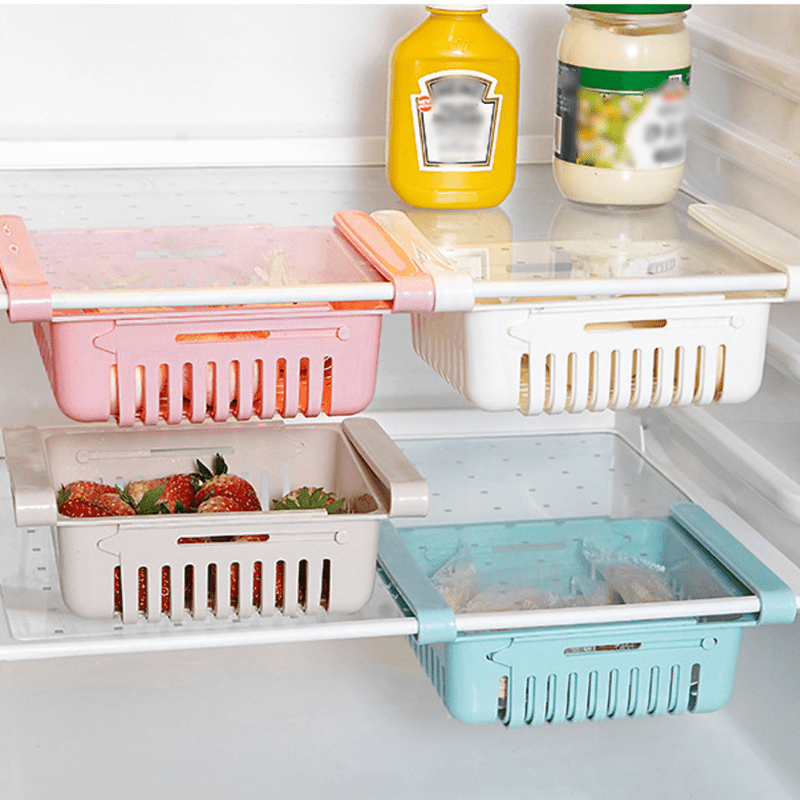 Retractable Fridge Organizer with Divider Shelf and Egg Basket