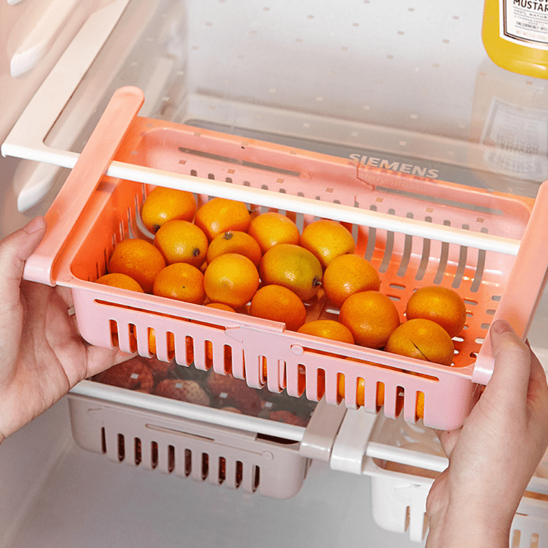 Retractable Fridge Organizer with Divider Shelf and Egg Basket
