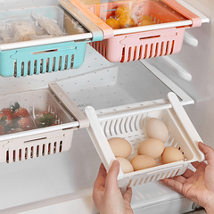 Retractable Fridge Organizer with Divider Shelf and Egg Basket