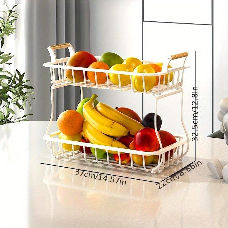 2 Tier Fruit Storage Basket for Kitchen Countertop Detachable Metal Wire Basket