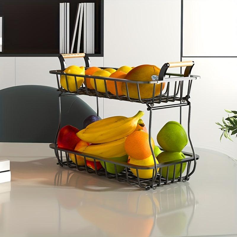 2 Tier Fruit Storage Basket for Kitchen Countertop Detachable Metal Wire Basket