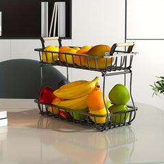 2 Tier Fruit Storage Basket for Kitchen Countertop Detachable Metal Wire Basket