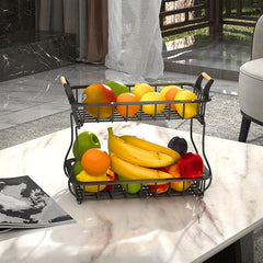 2 Tier Fruit Storage Basket for Kitchen Countertop Detachable Metal Wire Basket
