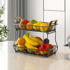 2 Tier Fruit Storage Basket for Kitchen Countertop Detachable Metal Wire Basket