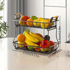 2 Tier Fruit Storage Basket for Kitchen Countertop Detachable Metal Wire Basket