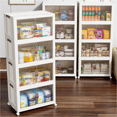 Foldable Storage Cabinet with Door and Wheels for Household Items