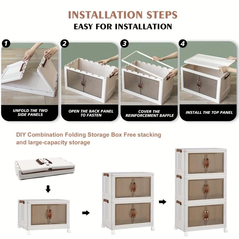 Foldable Storage Cabinet with Door and Wheels for Household Items