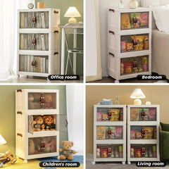 Foldable Storage Cabinet with Door and Wheels for Household Items